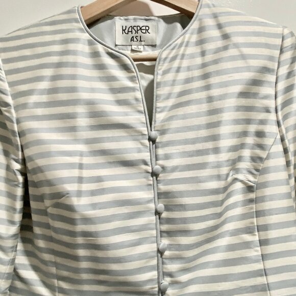 (4) Vintage Kasper Work Office Minimalist Silk Lined Striped Blazer 6 - Picture 2 of 8